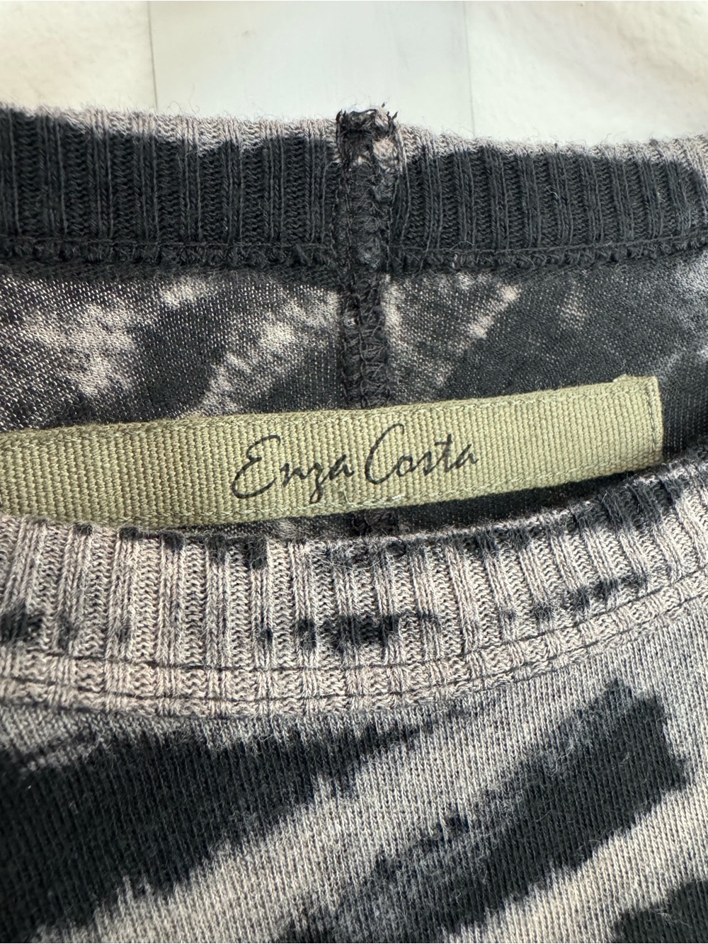 Enza Costa Cashmere Cotton Long Sleeve Tie Dye T-Shirt Tunic Top Black - Picture 8 of 11